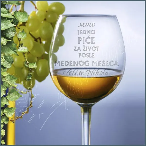 Proizvod Samo jedno piće za život posle medenog meseca čaša za vino Slika